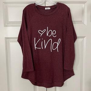 NWOT Locryz long sleeve Be Kind Tee, Size Small